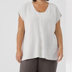 Eileen Fisher Bone Button-Front Short Sleeve Top